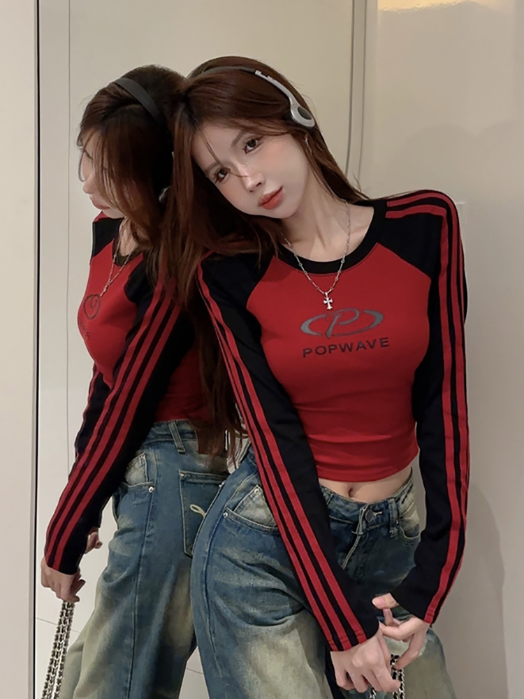 Slim-Fit Long Sleeve T-Shirt for Women, Short Style K-Pop Top, Jazz Dance Outfit, Spicy Girl Group Performance Tee