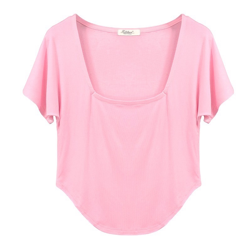 Slim-Fit Sexy Low-Cut Square Neck Short Sleeve T-Shirt with Curved Hem - 2025 South Korea Dongdaemun Summer Style for Women Slim-Fit Sexy Low-Cut Square Neck Short Sleeve T-Shirt with Curved Hem - 2025 South Korea Dongdaemun Summer Style for Women