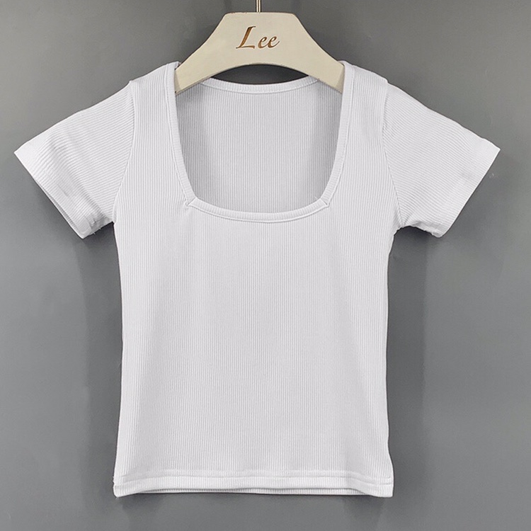 Slim Fit Sexy Square Neck Cropped Short Sleeve T-Shirt - Trendy Korean Style Summer Top for 2025 Dongdaemun Fashion