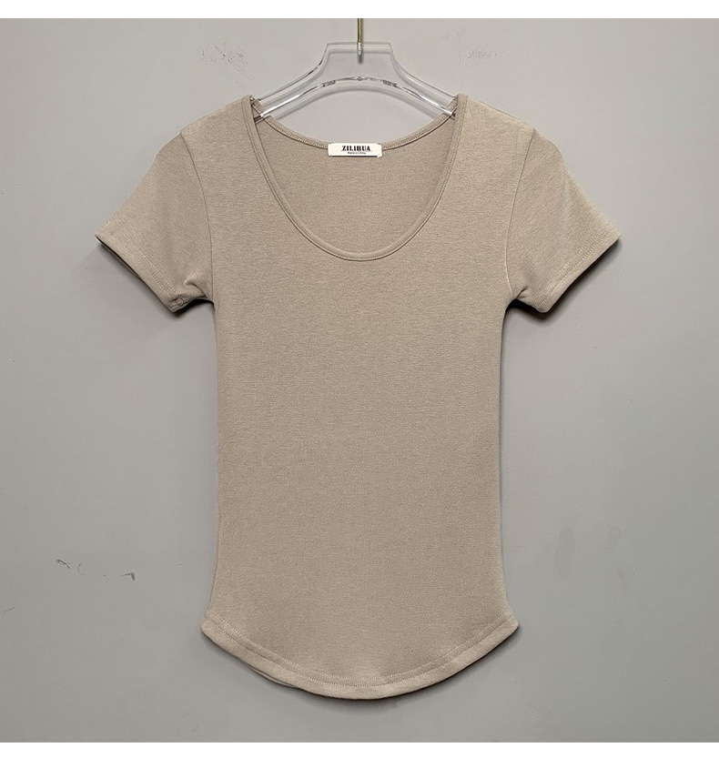 Slim Fit Sexy U-Neck Short Sleeve T-Shirt for Women - Korean Dongdaemun Style, Waist-Defining Fashion Top Slim Fit Sexy U-Neck Short Sleeve T-Shirt for Women - Korean Dongdaemun Style, Waist-Defining Fashion Top