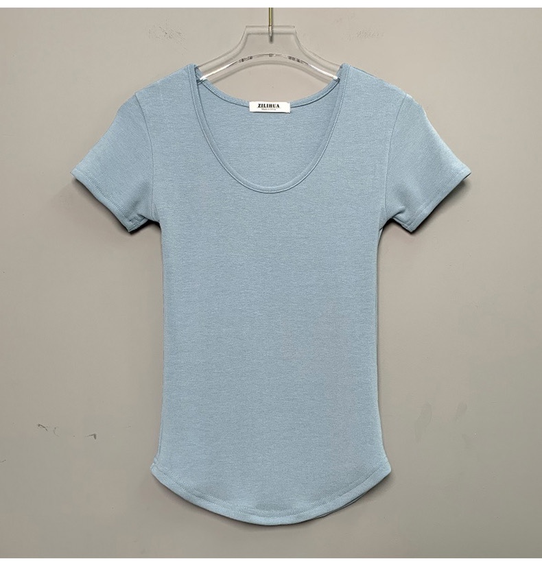 Slim Fit Sexy U-Neck Short Sleeve T-Shirt for Women - Korean Dongdaemun Style, Waist-Defining Fashion Top Slim Fit Sexy U-Neck Short Sleeve T-Shirt for Women - Korean Dongdaemun Style, Waist-Defining Fashion Top