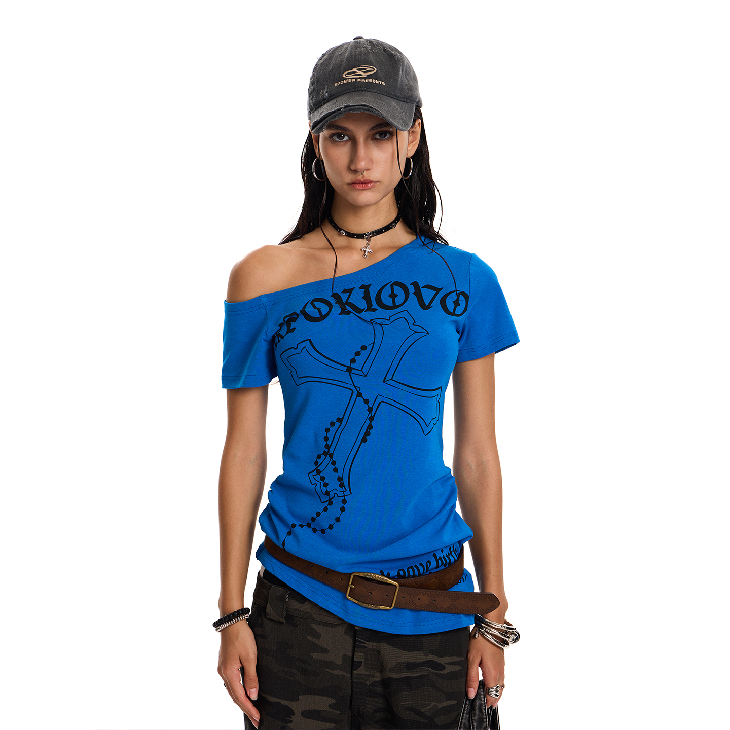 Slim Fit Short Sleeve Crossbody T-Shirt - American Retro Trendy Niche Design Top for 90s and Y2K Style Enthusiasts Slim Fit Short Sleeve Crossbody T-Shirt - American Retro Trendy Niche Design Top for 90s and Y2K Style Enthusiasts