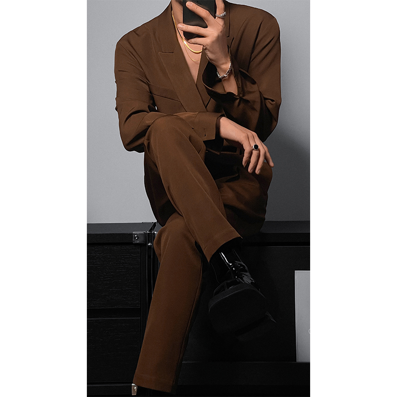 Slim Fit Suit and Trousers Set - Long Daodao Spring Retro British Style for Gentlemen, Quality Tailored Look, Perfect for Weddings and Events