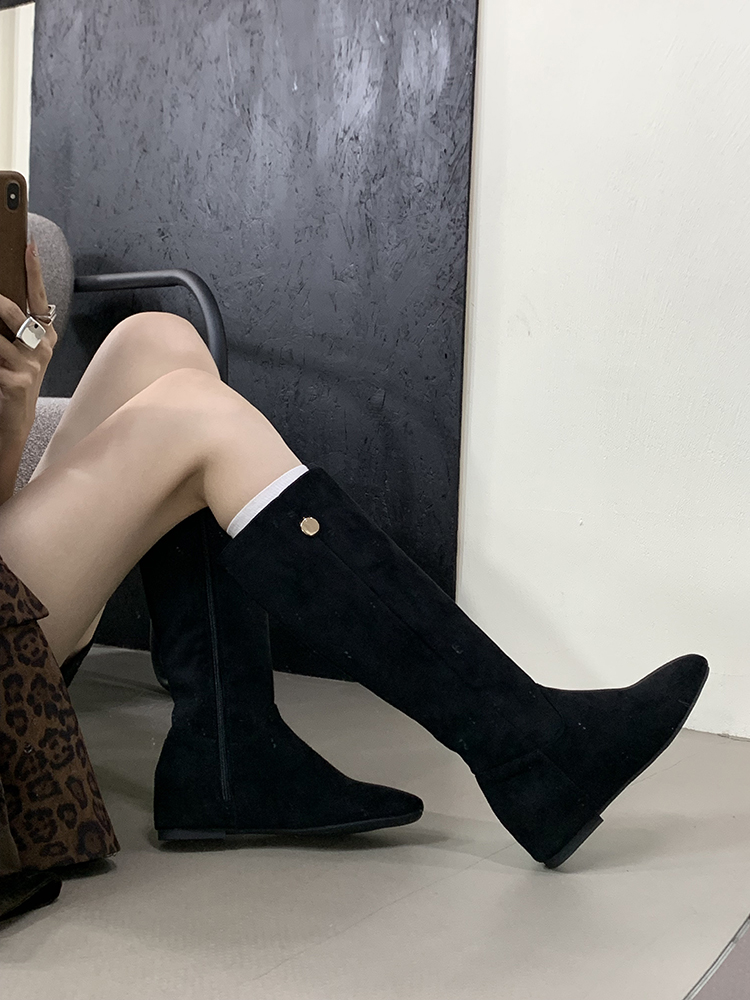 Slim-Fit Women's Over-the-Knee Suede Boots with Hidden Height Increase - 2025 Autumn Winter Style for Petite Figures, Western-Inspired Design