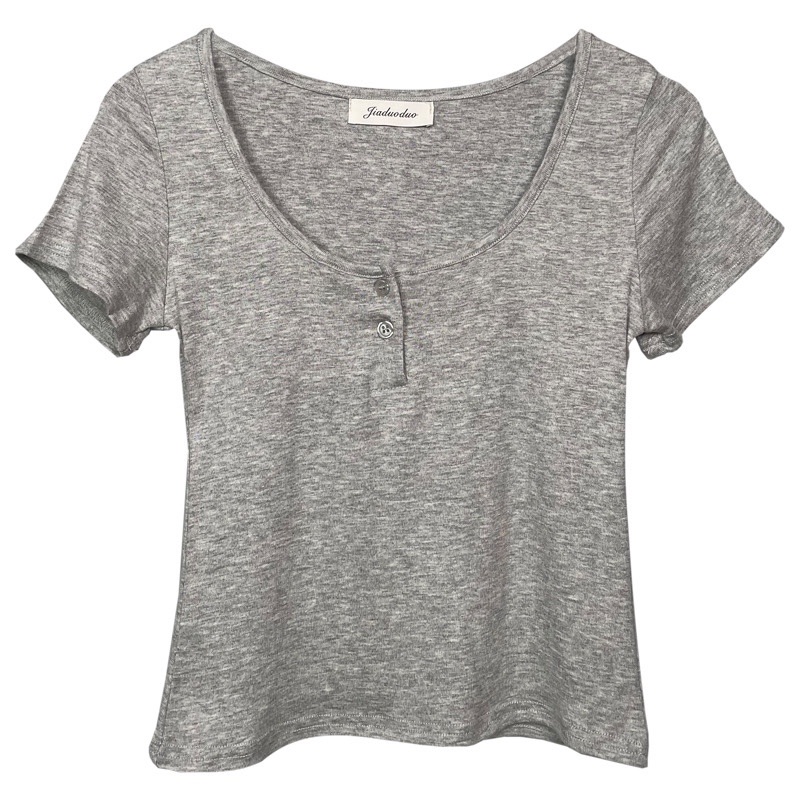 Slimming Black Half-Open Collar Short Sleeve T-Shirt for Women - Korean Style Chest-Enhancing Fitted Top Slimming Black Half-Open Collar Short Sleeve T-Shirt for Women - Korean Style Chest-Enhancing Fitted Top