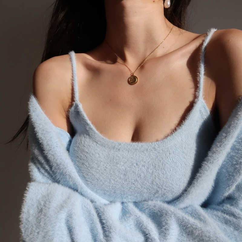 Soft Cozy Knitted Cardigan Two-Piece Set for Women - Imitation Mink Velvet Slimming Short Sweater - European American Style