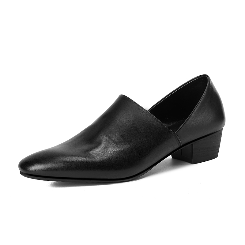 Soft Genuine Leather Black Loafers Monk Shoes - Retro Mid-Heel Witch Style Footwear for a Vintage Look