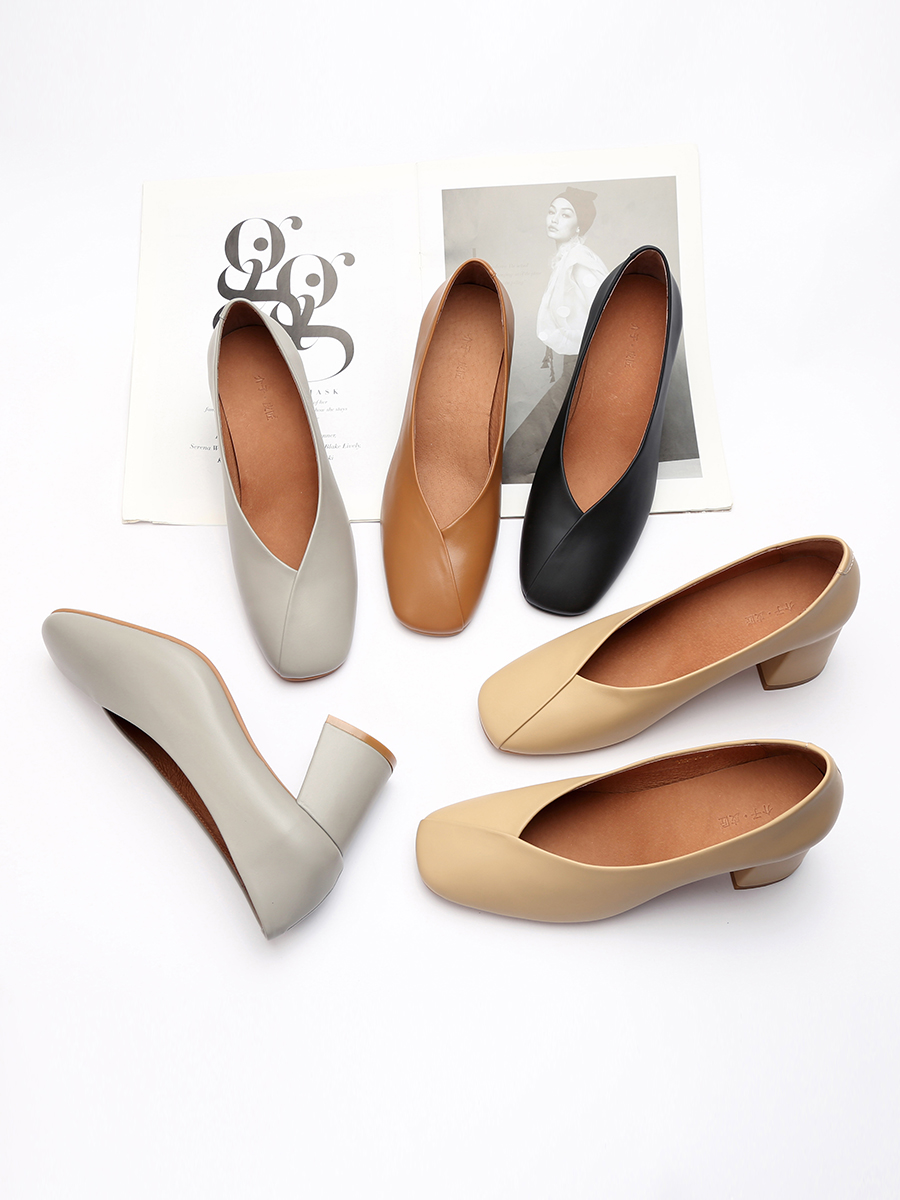 Soft Leather Chunky Heel Grandma Shoes - Retro Square Toe High Heels for Work - Large Size Genuine Leather 2025 Spring Style