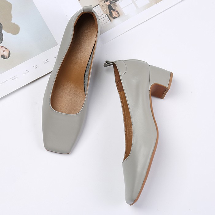 Soft Leather Square-Toe Grandma Shoes - Retro Mid-Heel Flats for Women, Comfortable Chunky Heel, 2025 Spring Style