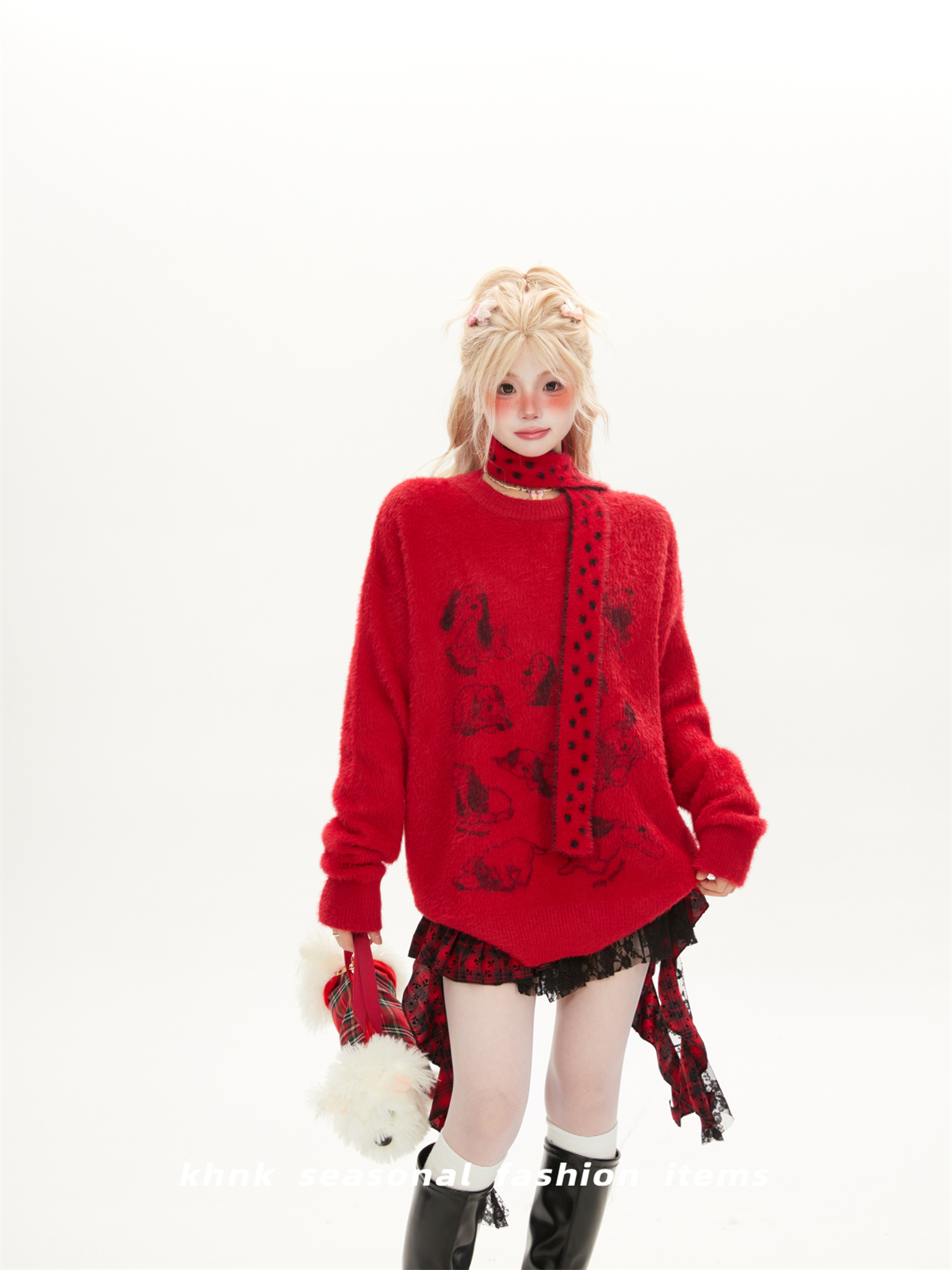 Soft Mink Fur Sweater for Women - Childlike Dog Design, Round Neck Pullover, Cozy Autumn Winter Knitted Top Soft Mink Fur Sweater for Women - Childlike Dog Design, Round Neck Pullover, Cozy Autumn Winter Knitted Top