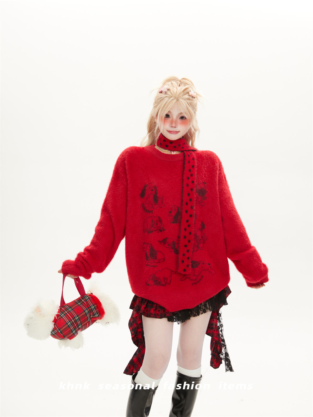 Soft Mink Fur Sweater for Women - Childlike Dog Design, Round Neck Pullover, Cozy Autumn Winter Knitted Top Soft Mink Fur Sweater for Women - Childlike Dog Design, Round Neck Pullover, Cozy Autumn Winter Knitted Top