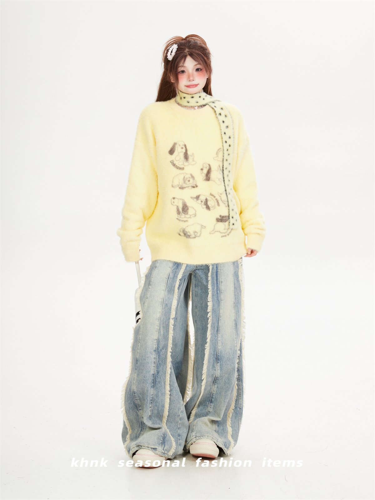 Soft Mink Fur Sweater for Women - Childlike Dog Design, Round Neck Pullover, Cozy Autumn Winter Knitted Top Soft Mink Fur Sweater for Women - Childlike Dog Design, Round Neck Pullover, Cozy Autumn Winter Knitted Top