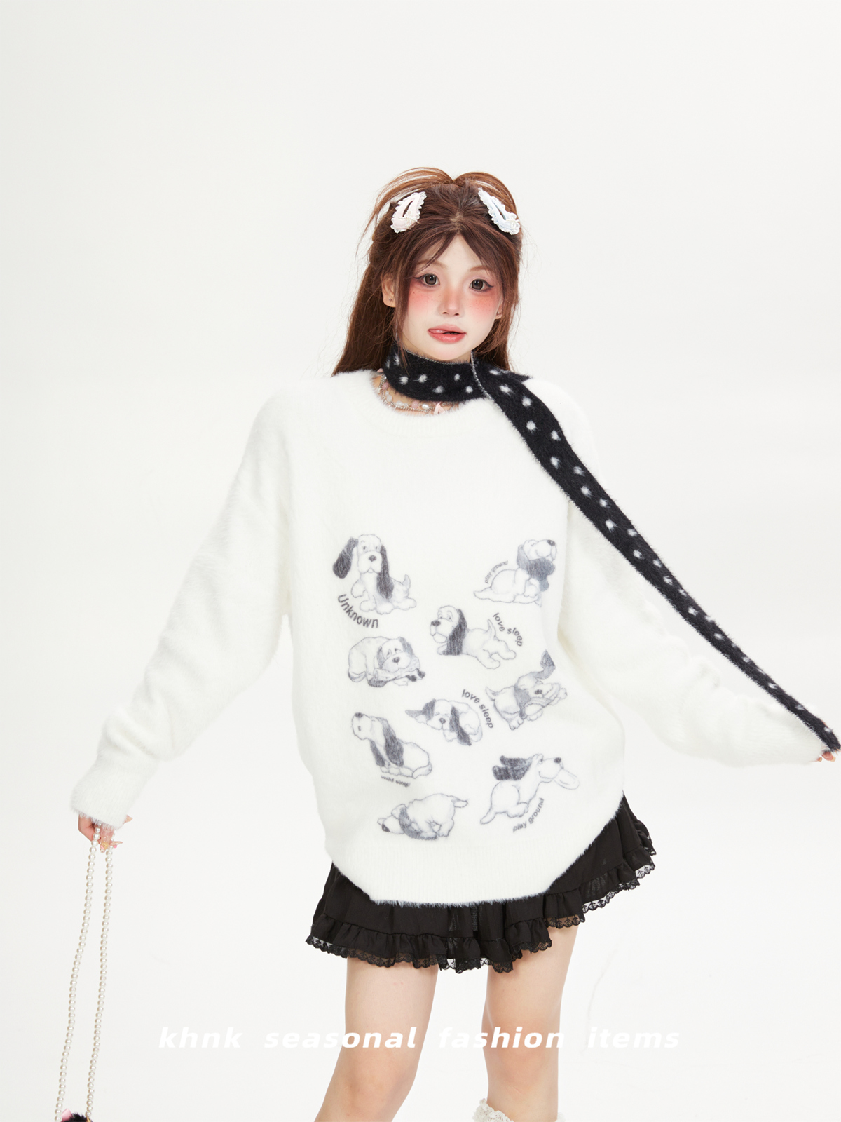 Soft Mink Fur Sweater for Women - Childlike Dog Design, Round Neck Pullover, Cozy Autumn Winter Knitted Top Soft Mink Fur Sweater for Women - Childlike Dog Design, Round Neck Pullover, Cozy Autumn Winter Knitted Top