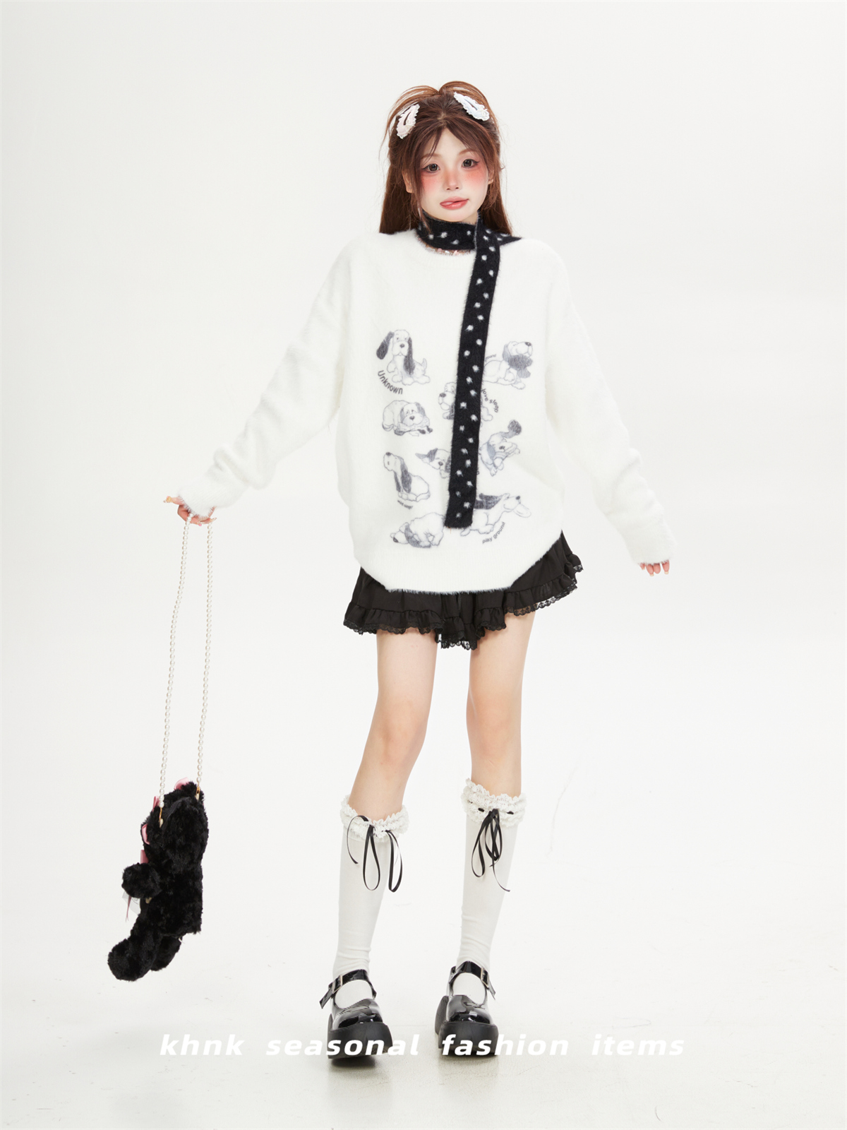 Soft Mink Fur Sweater for Women - Childlike Dog Design, Round Neck Pullover, Cozy Autumn Winter Knitted Top Soft Mink Fur Sweater for Women - Childlike Dog Design, Round Neck Pullover, Cozy Autumn Winter Knitted Top