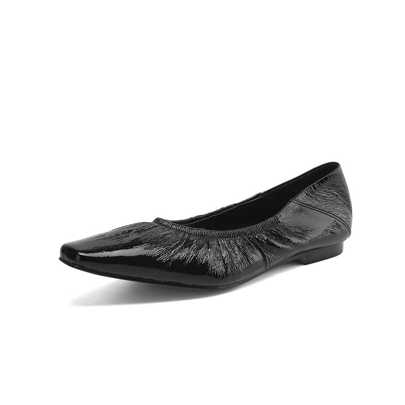 Soft Sheepskin Flat Single Shoes with French Pleats for Commuting - Comfortable Step-On Leather Grandma Shoes