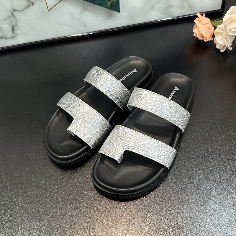 Soft Sole Genuine Leather One-Strap Sandals for Women - Casual Versatile Flat Thong Beach Slippers for Summer 2025 Outdoor Wear