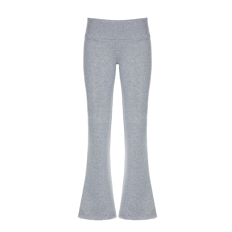 Solid Color Basic Low-Waist Casual Pants - Versatile Slim-Fit Flared Fleece-Lined Trousers in American Sports Style