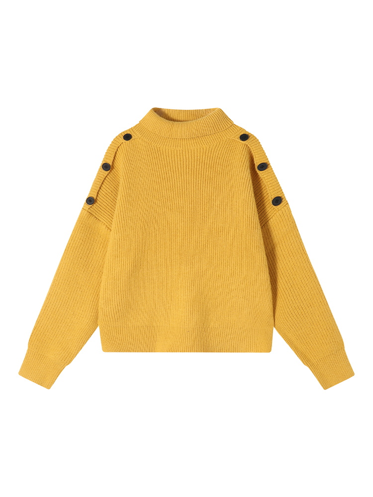 Solid Color High-Neck Off-Shoulder Long Sleeve Knitted Sweater for Women - Loose Thick Autumn Winter Top, Korean Style Fashion