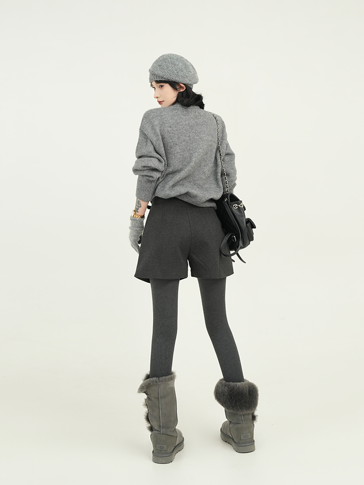 Solid Color High-Waisted Casual Shorts for Women - Korean Style Loose Versatile Straight Pants for Autumn and Winter Solid Color High-Waisted Casual Shorts for Women - Korean Style Loose Versatile Straight Pants for Autumn and Winter