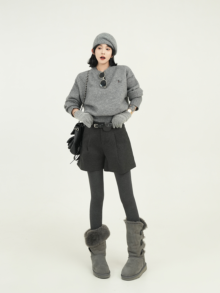 Solid Color High-Waisted Casual Shorts for Women - Korean Style Loose Versatile Straight Pants for Autumn and Winter