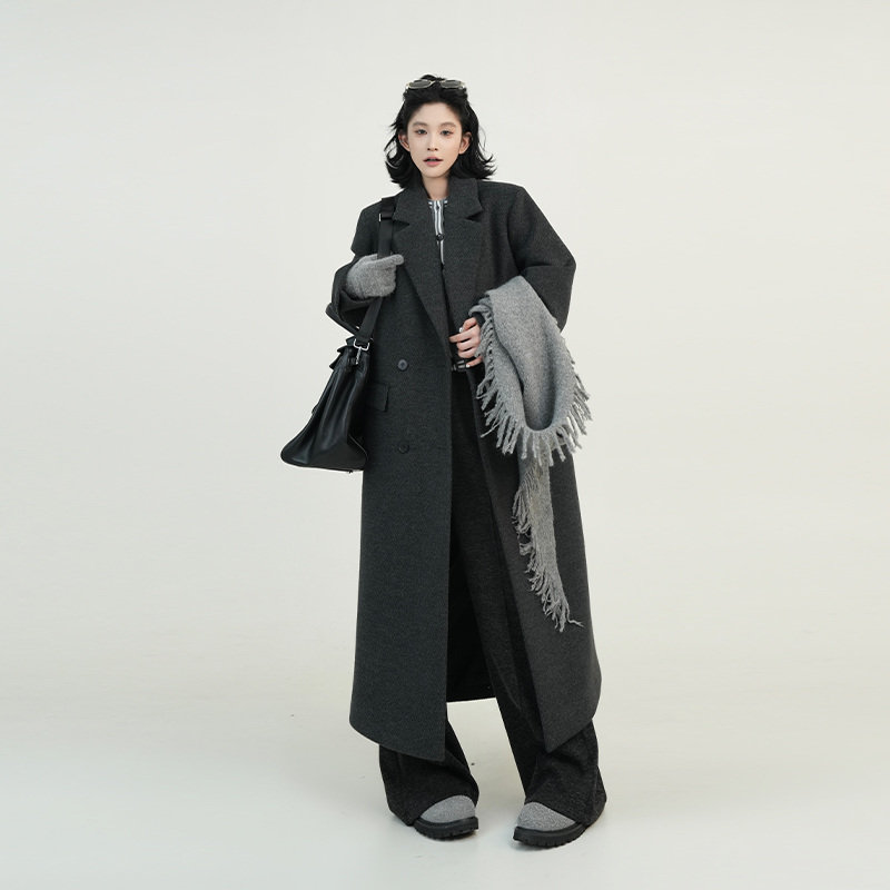 Solid Color Lapel Long Sleeve Wool Coat for Women - Autumn Winter Korean Style High-End Loose Versatile Woolen Overcoat Solid Color Lapel Long Sleeve Wool Coat for Women - Autumn Winter Korean Style High-End Loose Versatile Woolen Overcoat