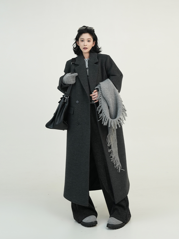Solid Color Lapel Long Sleeve Wool Coat for Women - Autumn Winter Korean Style High-End Loose Versatile Woolen Overcoat Solid Color Lapel Long Sleeve Wool Coat for Women - Autumn Winter Korean Style High-End Loose Versatile Woolen Overcoat