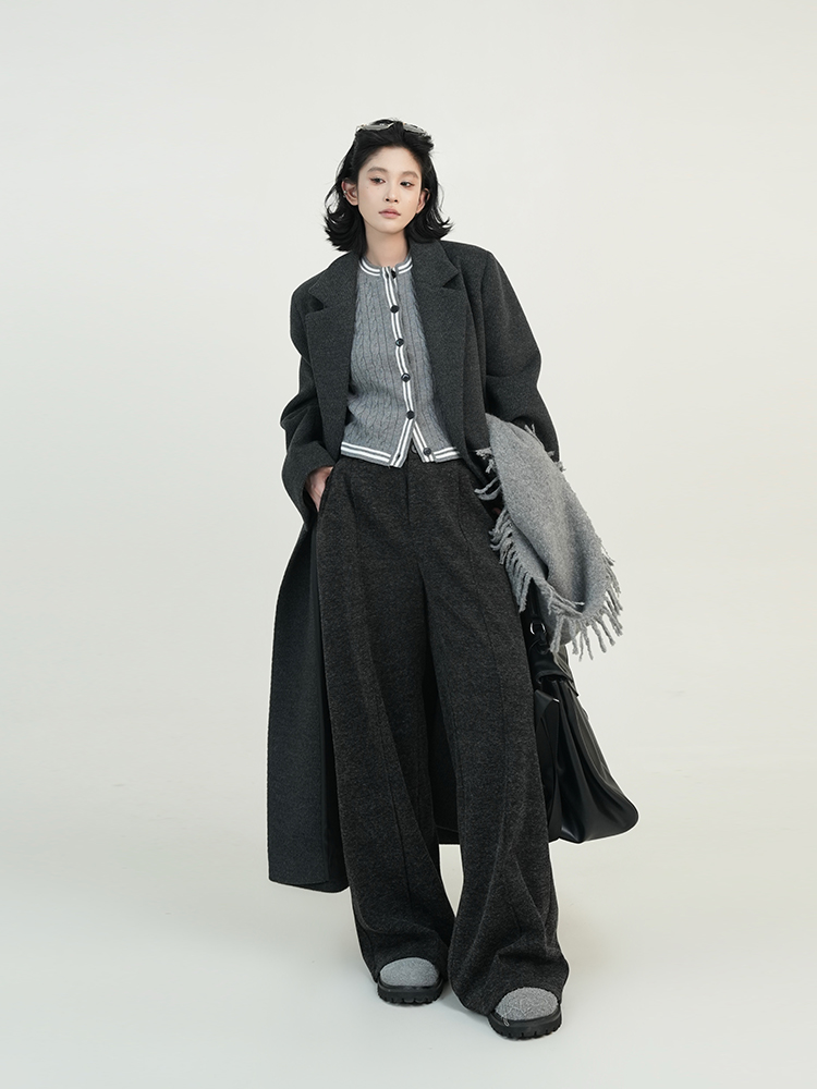 Solid Color Lapel Long Sleeve Wool Coat for Women - Autumn Winter Korean Style High-End Loose Versatile Woolen Overcoat