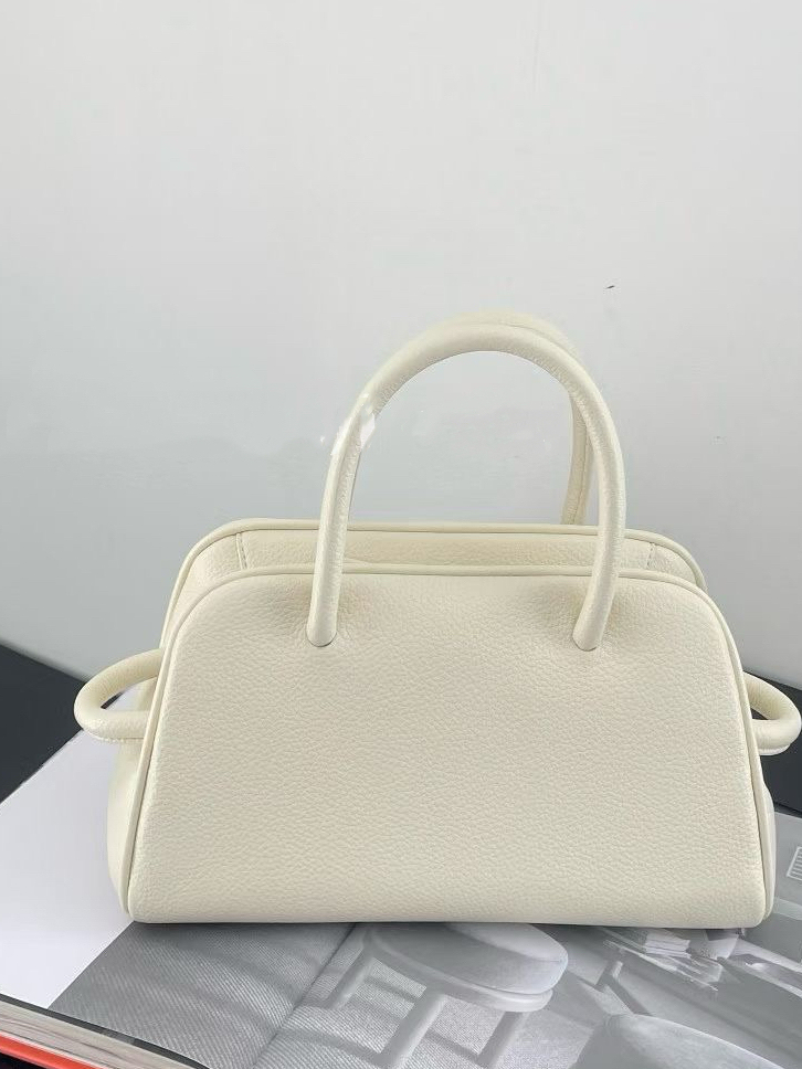 Solid Color Lychee Texture Boston Bowling Bag - High-End Versatile Commuter Handbag for Shoulder and Crossbody Use