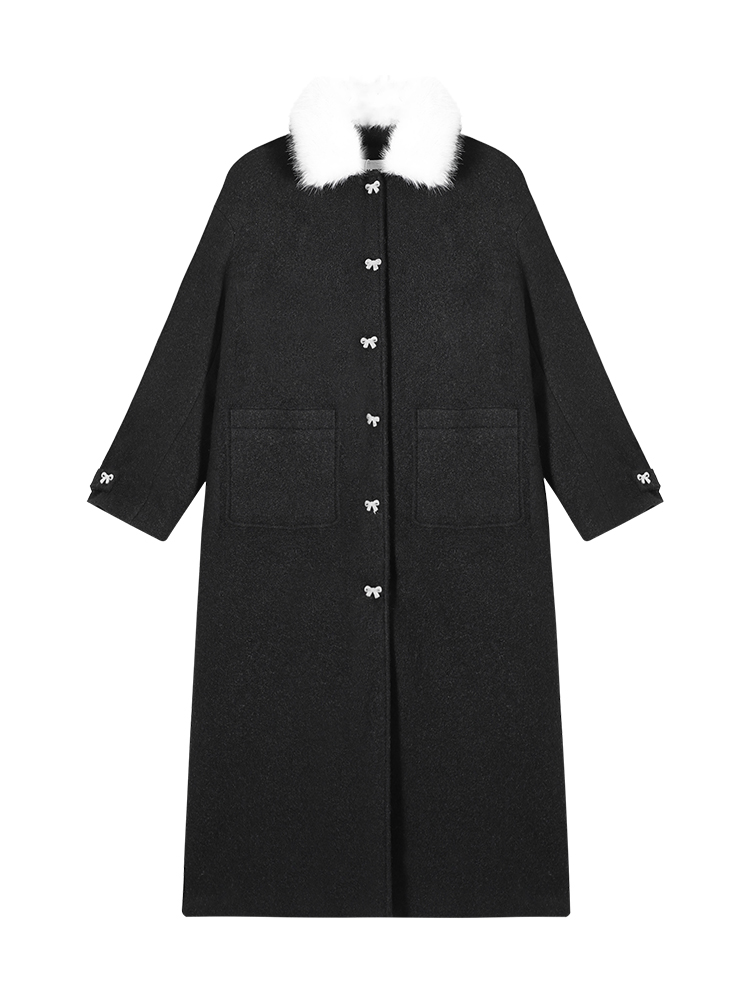 Solid Color Padded Thickened Fur Collar Long Sleeve Woolen Coat for Women - Winter Korean Style Loose Warm Wool Coat Solid Color Padded Thickened Fur Collar Long Sleeve Woolen Coat for Women - Winter Korean Style Loose Warm Wool Coat