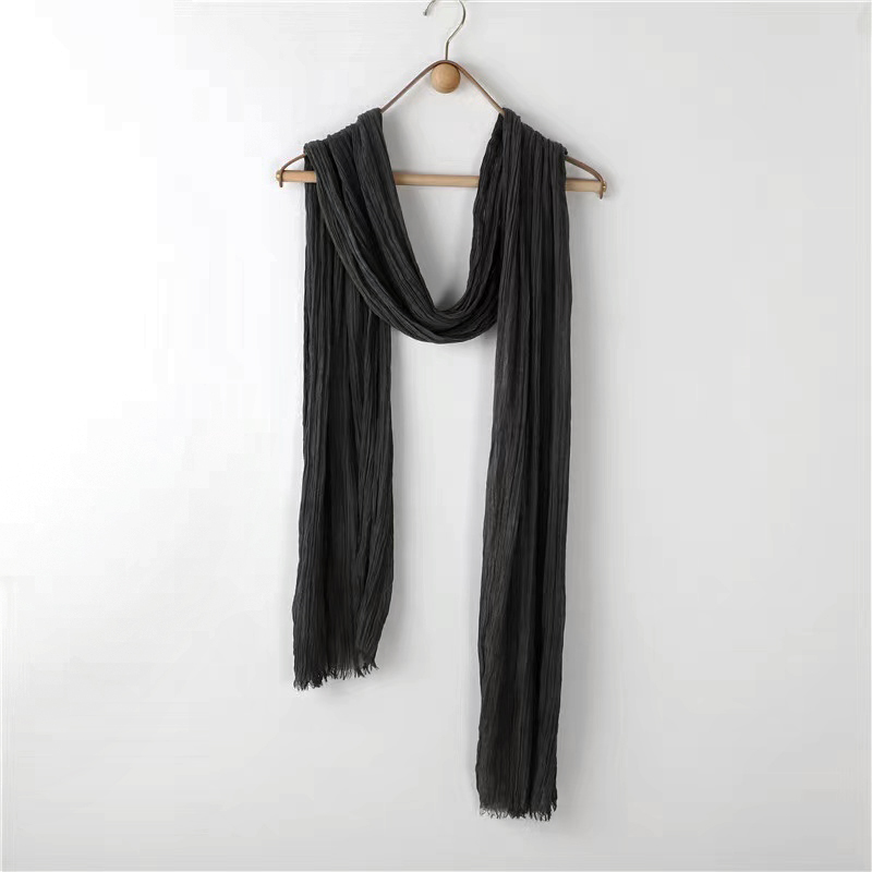 Solid Color Pleated Vintage Cotton Scarf - Autumn Winter Fashion, Three-Color Design, Trendy Personality Accessory