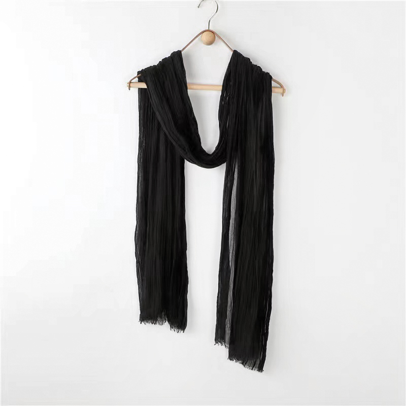 Solid Color Pleated Vintage Cotton Scarf - Autumn Winter Fashion, Three-Color Design, Trendy Personality Accessory Solid Color Pleated Vintage Cotton Scarf - Autumn Winter Fashion, Three-Color Design, Trendy Personality Accessory