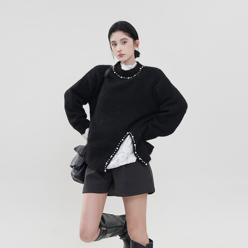 Solid Color Round Neck Long Sleeve Knitted Sweater for Women - Loose Soft Pullover Top, Autumn Winter Korean Style Fashion