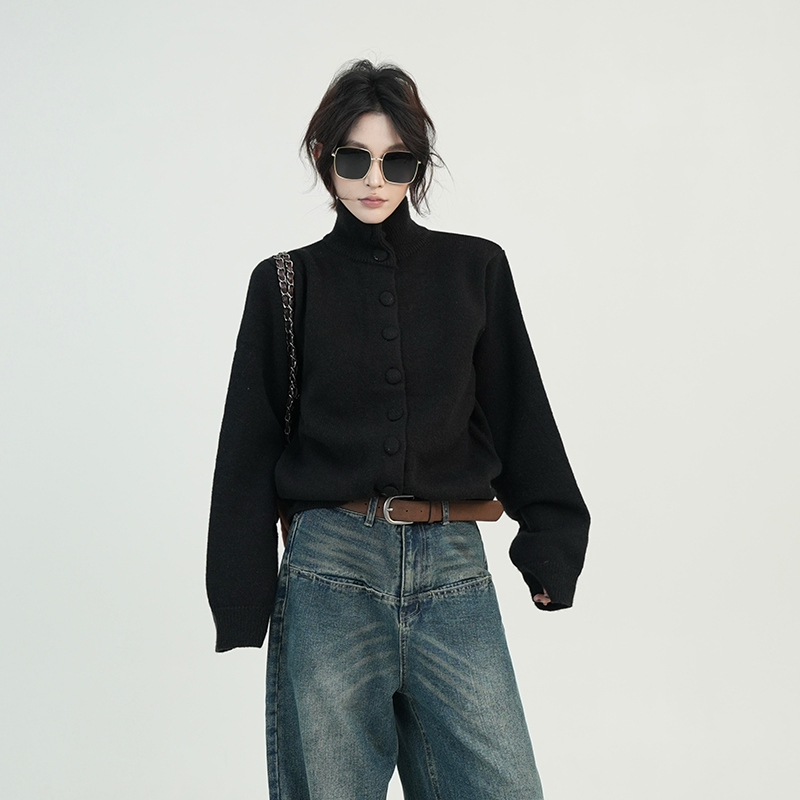 Solid Color Turtleneck Long Sleeve Knitted Sweater Coat for Women - Autumn Winter Korean Style Loose Slimming Cardigan Top