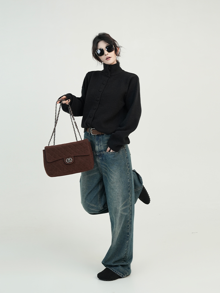 Solid Color Turtleneck Long Sleeve Knitted Sweater Coat for Women - Autumn Winter Korean Style Loose Slimming Cardigan Top