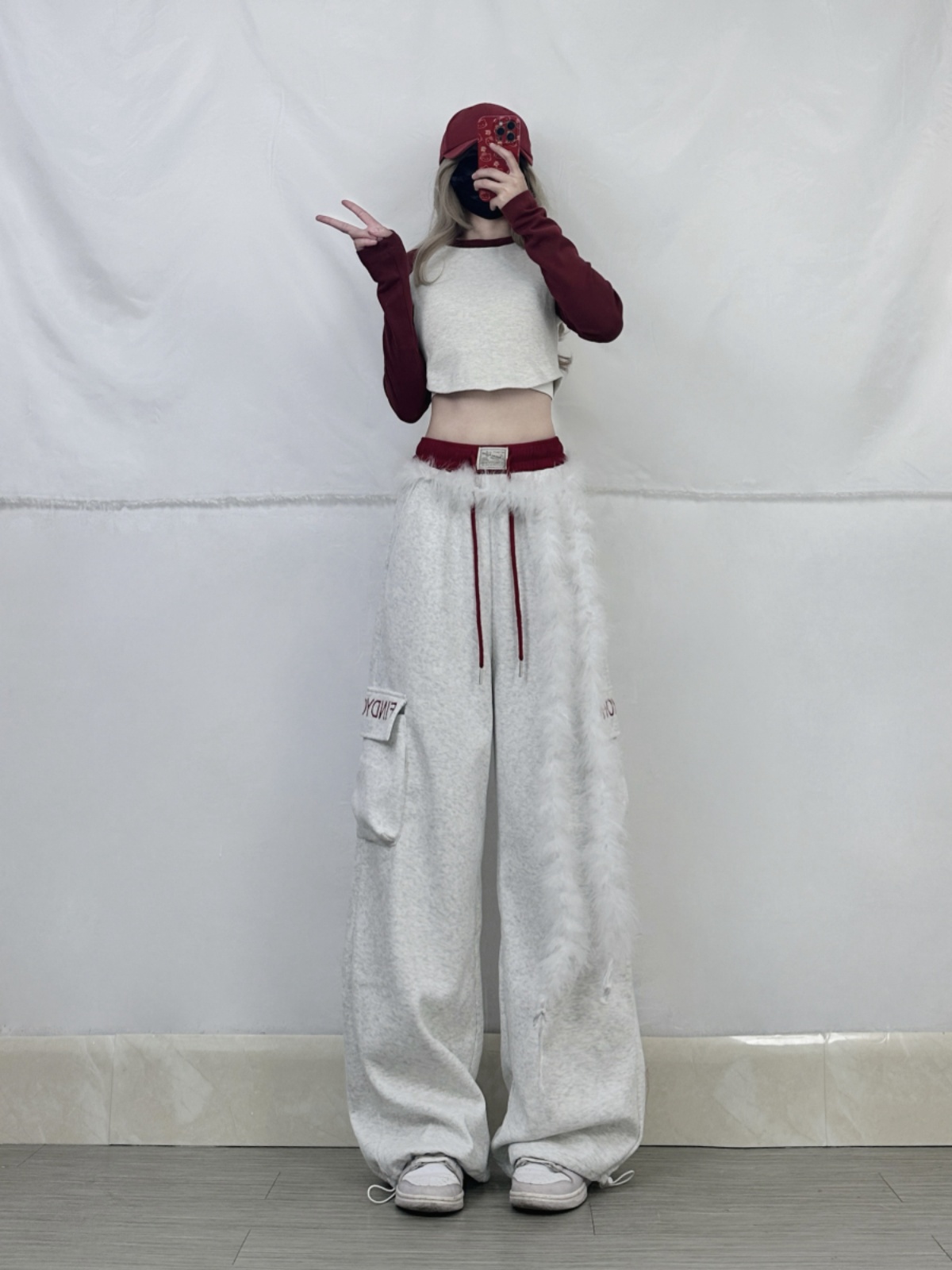 Spicy Girl Dance Outfit - Women's Raglan Short Top with Red Double-Waist Spliced Sports Pants, Trendy Y2K Style