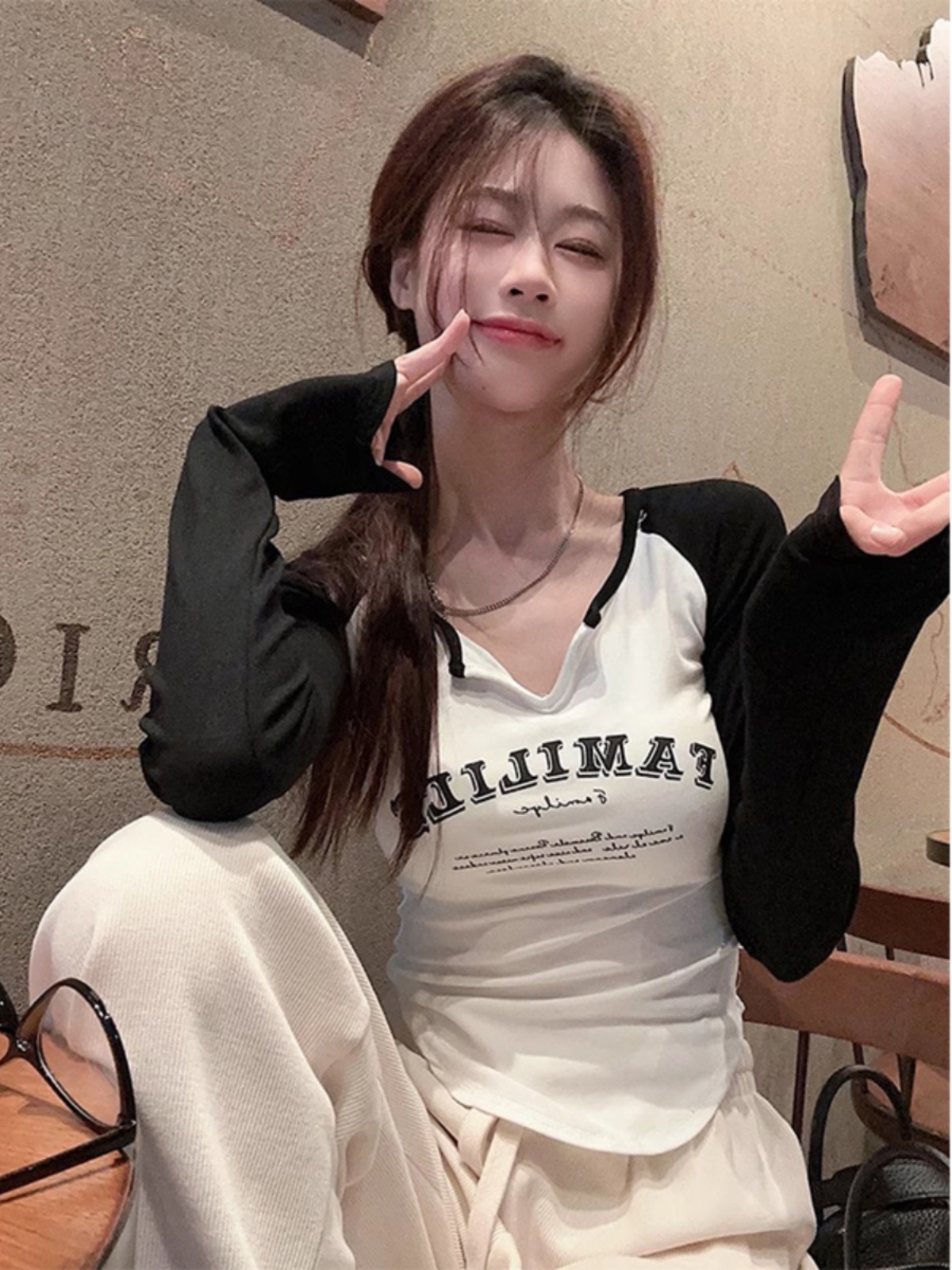 Spicy Girl Group Style Jazz Top - Slim Fit Raglan Sleeve Fitted T-Shirt for K-Pop Dance Outfit - Trendy Y2K Fashion