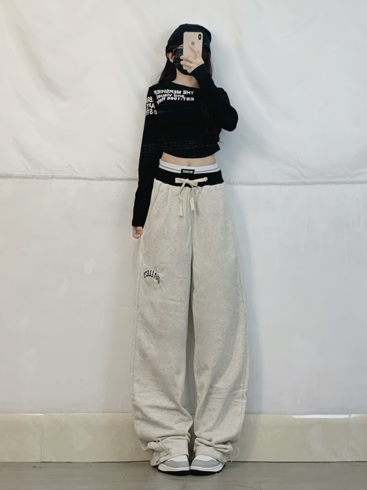 Spicy Girl Jazz Dance Double Waist Spliced Embroidered Loose Casual Sweatpants for Women - Hip Hop Sports Pants