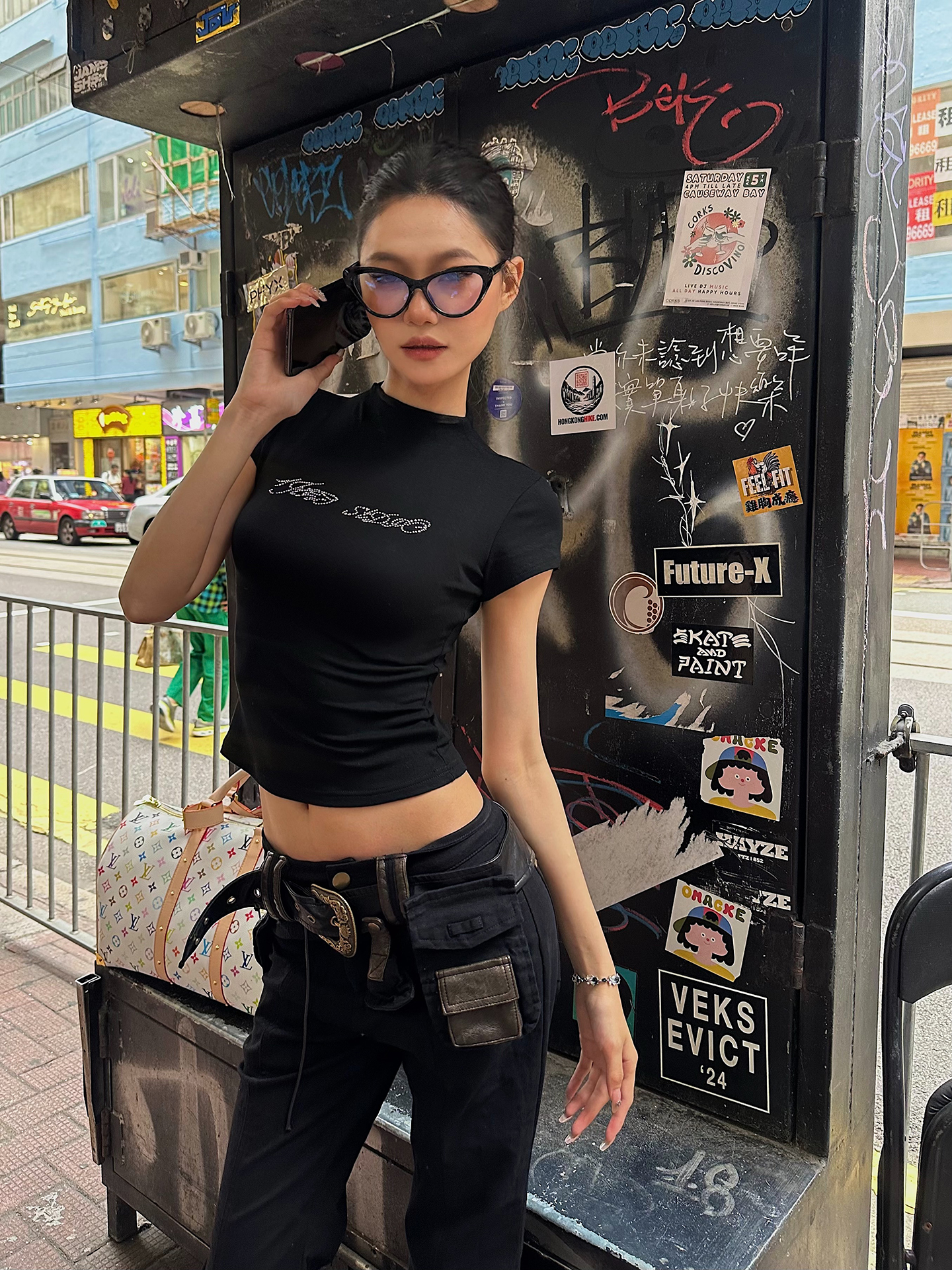 Spicy Girl Pure Desire T-Shirt for Women - Slim Fit, Short Sleeves, Half High Collar, Rhinestone Embellishment, American Style