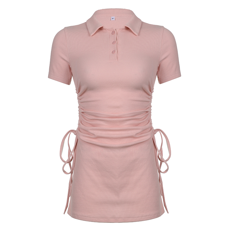Spicy Girl Style Knitted Lapel Dress with Side Tie, Pleated Bodycon Short Skirt - Slimming Summer Fashion Spicy Girl Style Knitted Lapel Dress with Side Tie, Pleated Bodycon Short Skirt - Slimming Summer Fashion