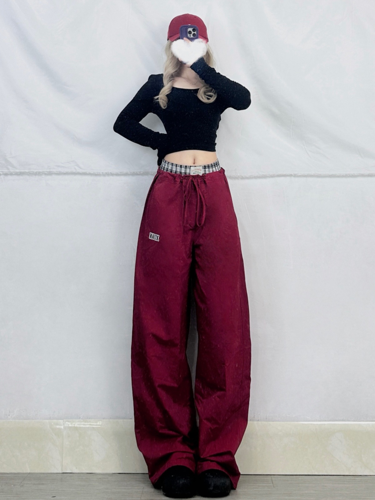Spicy Girl Wide-Leg Hip-Hop Dance Pants - Checkered Patchwork Straight-Leg Jazz Pants with Double Waistband for Street Style Fashion Spicy Girl Wide-Leg Hip-Hop Dance Pants - Checkered Patchwork Straight-Leg Jazz Pants with Double Waistband for Street Style Fashion
