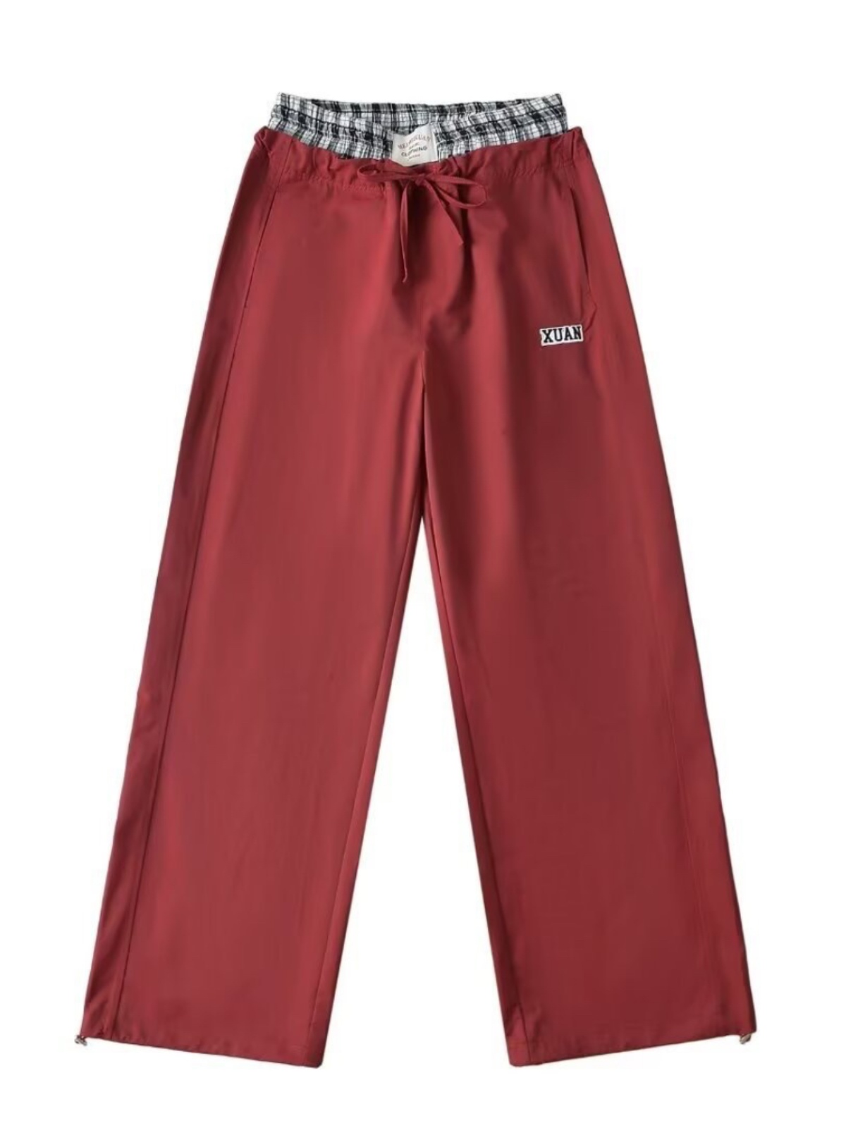 Spicy Girl Wide-Leg Hip-Hop Dance Pants - Checkered Patchwork Straight-Leg Jazz Pants with Double Waistband for Street Style Fashion Spicy Girl Wide-Leg Hip-Hop Dance Pants - Checkered Patchwork Straight-Leg Jazz Pants with Double Waistband for Street Style Fashion