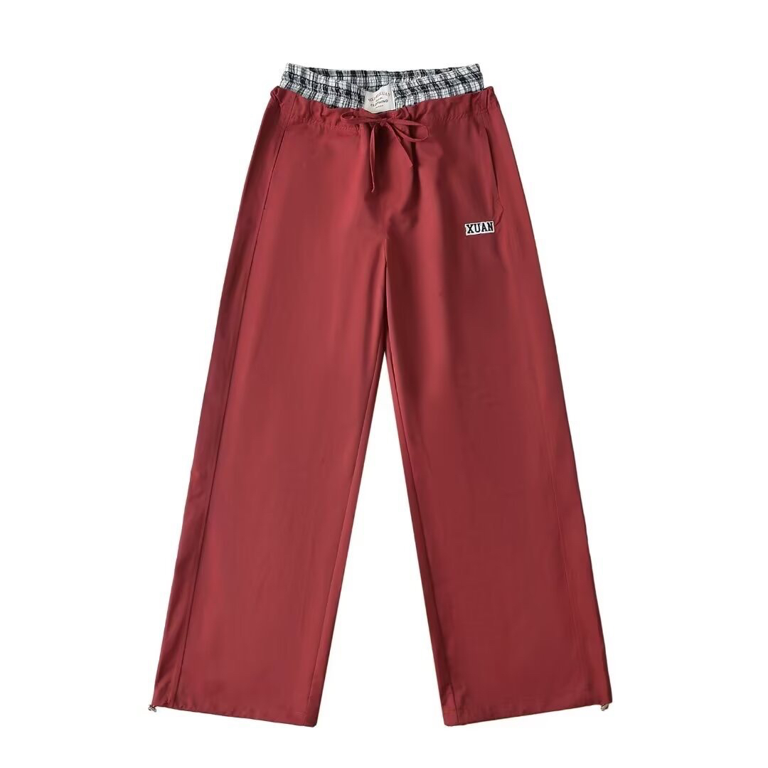 Spicy Girl Wide-Leg Hip-Hop Dance Pants - Checkered Patchwork Straight-Leg Jazz Pants with Double Waistband for Street Style Fashion