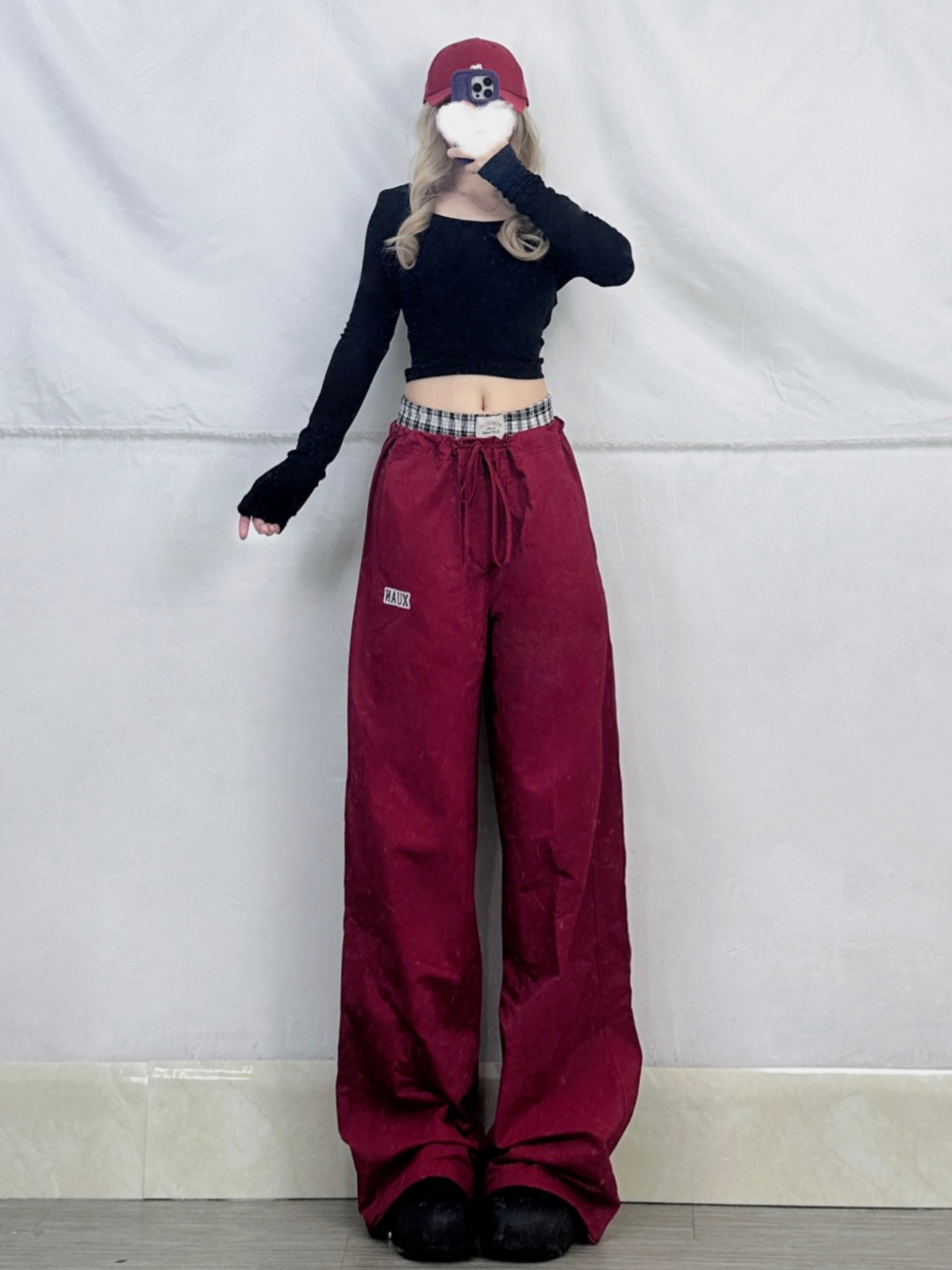 Spicy Girl Wide-Leg Hip-Hop Dance Pants - Checkered Patchwork Straight-Leg Jazz Pants with Double Waistband for Street Style Fashion Spicy Girl Wide-Leg Hip-Hop Dance Pants - Checkered Patchwork Straight-Leg Jazz Pants with Double Waistband for Street Style Fashion
