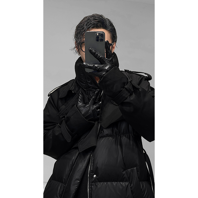 Splicing Design Long Coat with Waist Belt - Trendy Warm Down Jacket for Autumn Winter Fashion Splicing Design Long Coat with Waist Belt - Trendy Warm Down Jacket for Autumn Winter Fashion