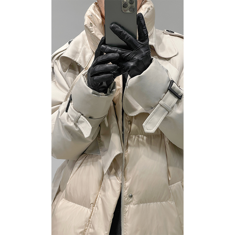 Splicing Design Long Coat with Waist Belt - Trendy Warm Down Jacket for Autumn Winter Fashion Splicing Design Long Coat with Waist Belt - Trendy Warm Down Jacket for Autumn Winter Fashion