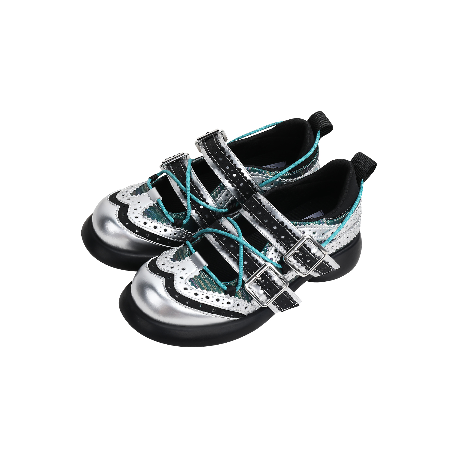 Spring 2025 Womenâ€™s Silver Ballet Mary Jane Shoes - Lace-Up Thick-Soled Flats for a Chic Y2K Look