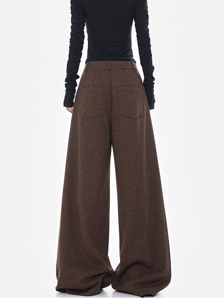 Spring Coffee Color Pleated Wide Leg Loose Fit Suit Pants for Women - Draped Floor-Length Design for Effortless Style Spring Coffee Color Pleated Wide Leg Loose Fit Suit Pants for Women - Draped Floor-Length Design for Effortless Style