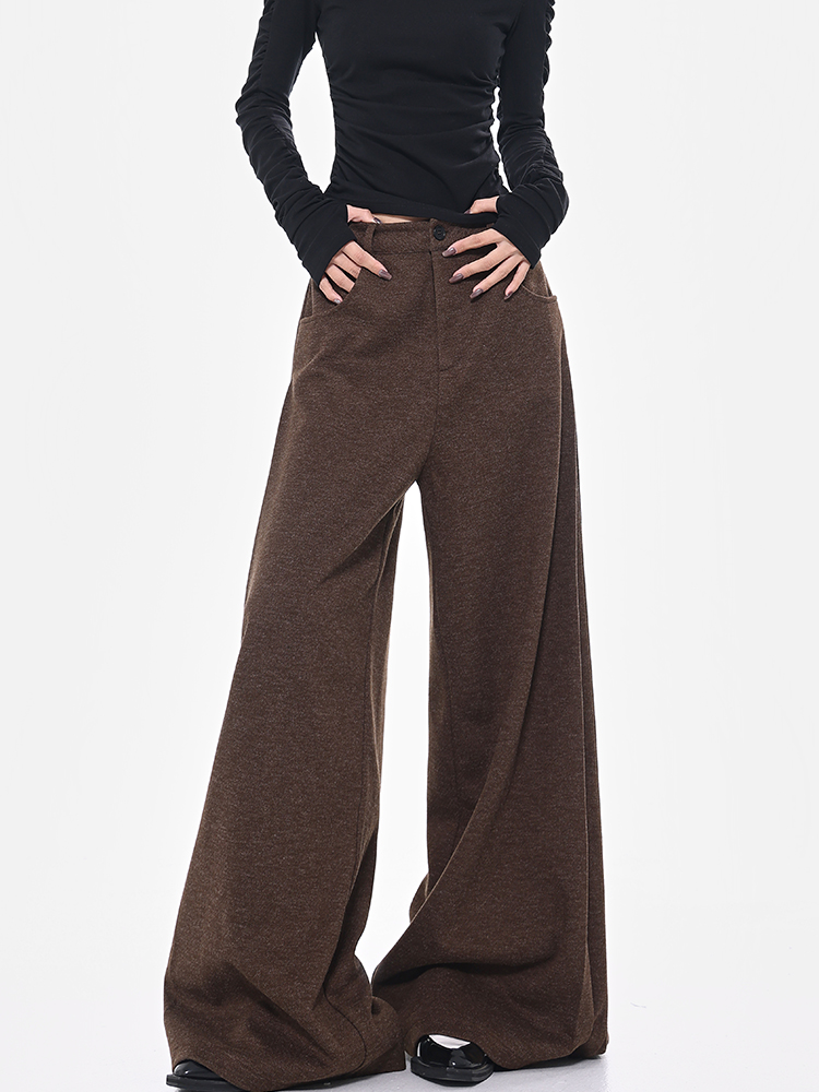 Spring Coffee Color Pleated Wide Leg Loose Fit Suit Pants for Women - Draped Floor-Length Design for Effortless Style Spring Coffee Color Pleated Wide Leg Loose Fit Suit Pants for Women - Draped Floor-Length Design for Effortless Style