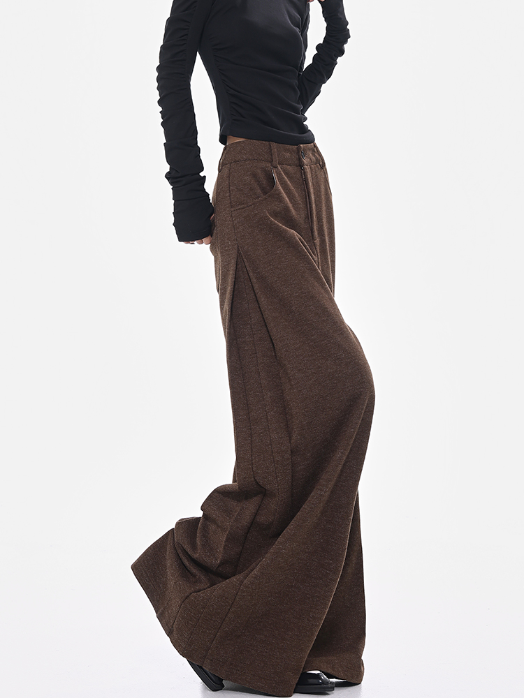 Spring Coffee Color Pleated Wide Leg Loose Fit Suit Pants for Women - Draped Floor-Length Design for Effortless Style Spring Coffee Color Pleated Wide Leg Loose Fit Suit Pants for Women - Draped Floor-Length Design for Effortless Style