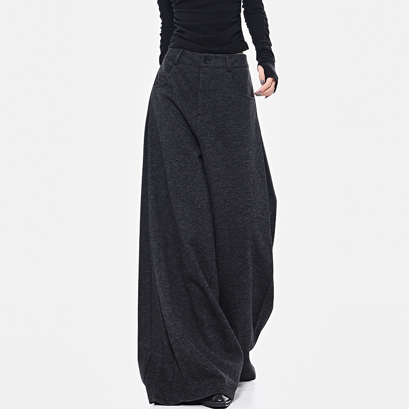 Spring Gray Pleated Design Suit Pants for Women - Loose Wide-Leg Draped Slimming Floor-Length Trousers, Y2K Chic Style Spring Gray Pleated Design Suit Pants for Women - Loose Wide-Leg Draped Slimming Floor-Length Trousers, Y2K Chic Style